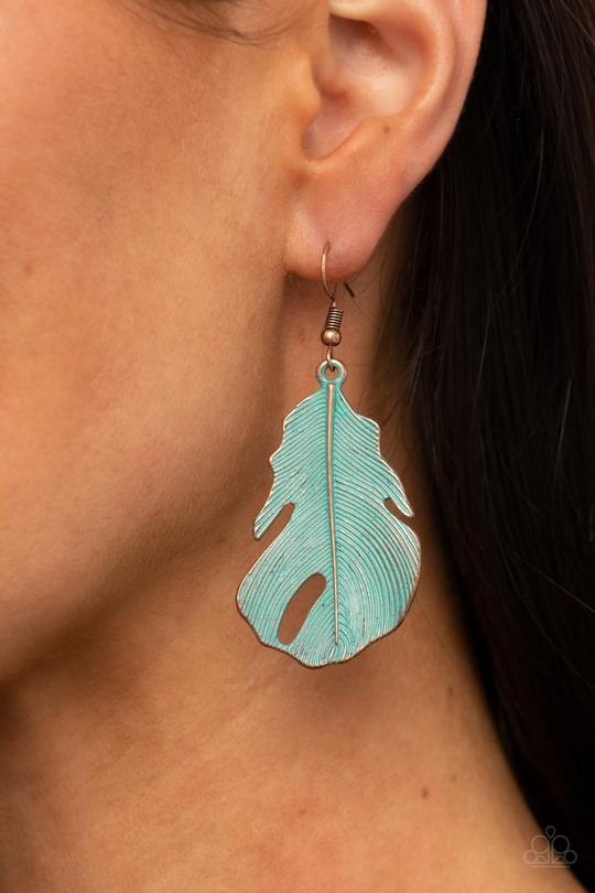 Heads QUILL Roll - Copper Feather/Patina Finish Paparazzi Earrings