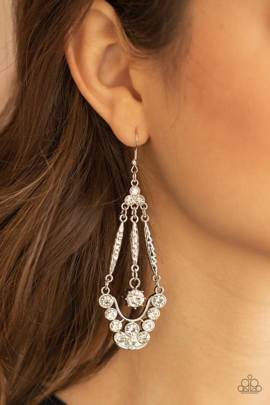 High-Ranking Radiance - White Rhinestone Paparazzi Earrings