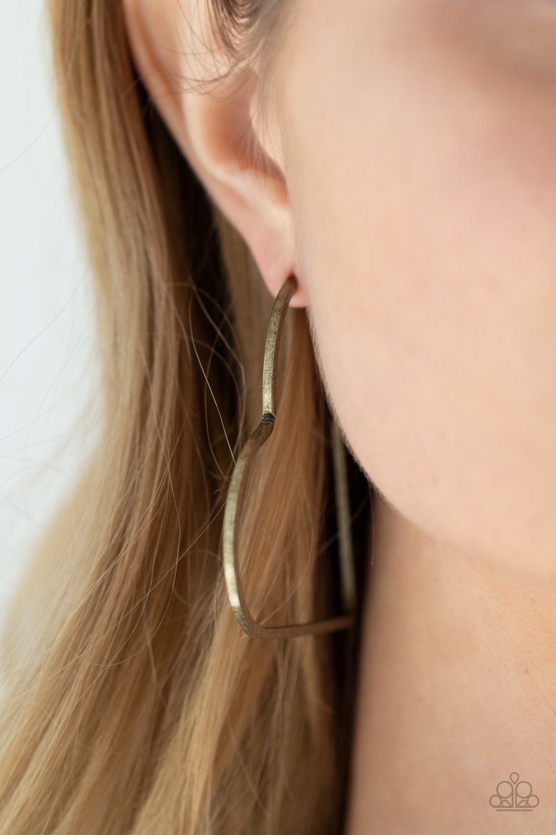I HEART a Rumor - Brass Rustic Finish Heart Shaped Hoop Earrings