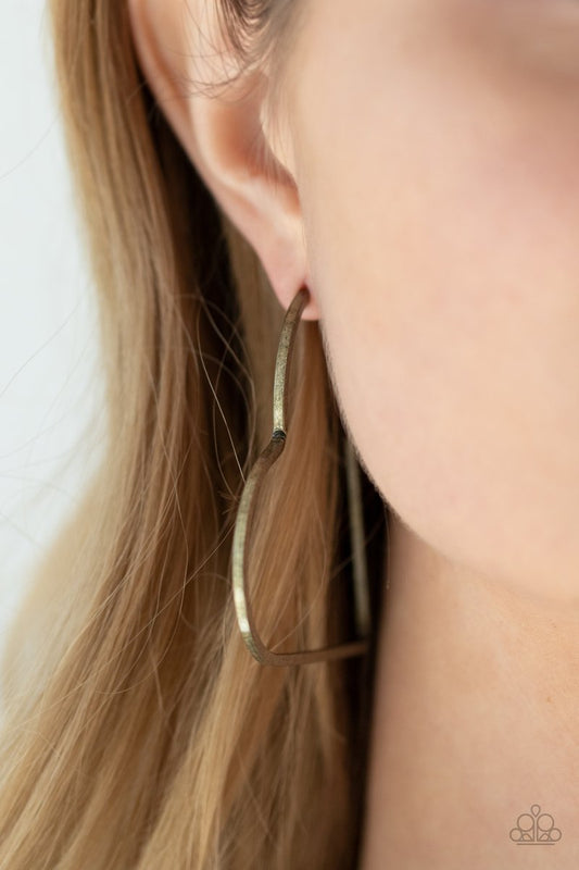 I HEART a Rumor - Brass Rustic Finish Heart Shaped Hoop Earrings