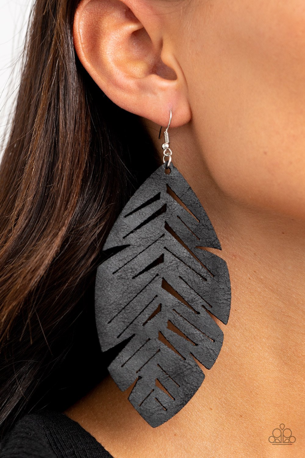 I Want to Fly - Black Leather Feather Paparazzi Earrings