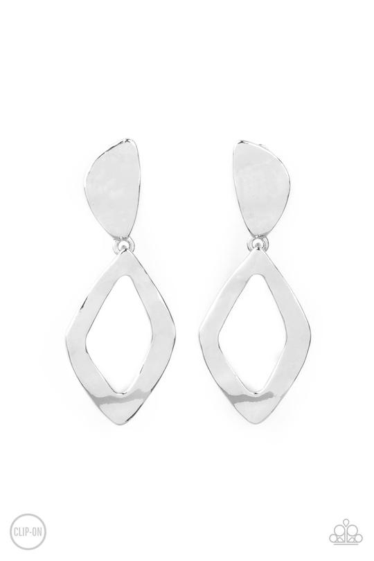 Industrial Gallery - Silver Kite-Shaped Frame Paparazzi CLIP ON Earrings