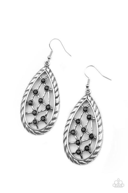 Industrial Incandescence - Black Dainty Rhinestone/Hammered Silver Bar Paparazzi Earrings