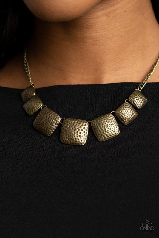 Keeping It RELIC - Brass Hammered Square Frame Paparazzi Necklace & matching earrings