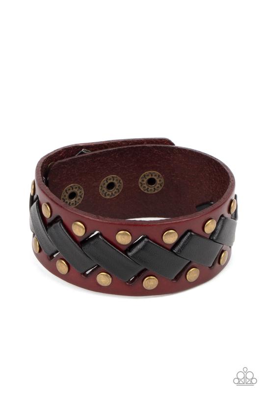 LACES Loaded - Brass Accents/Black & Brown Leather Paparazzi Men's Snap Bracelet