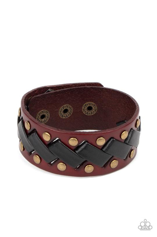 LACES Loaded - Brass Accents/Black & Brown Leather Paparazzi Men's Snap Bracelet