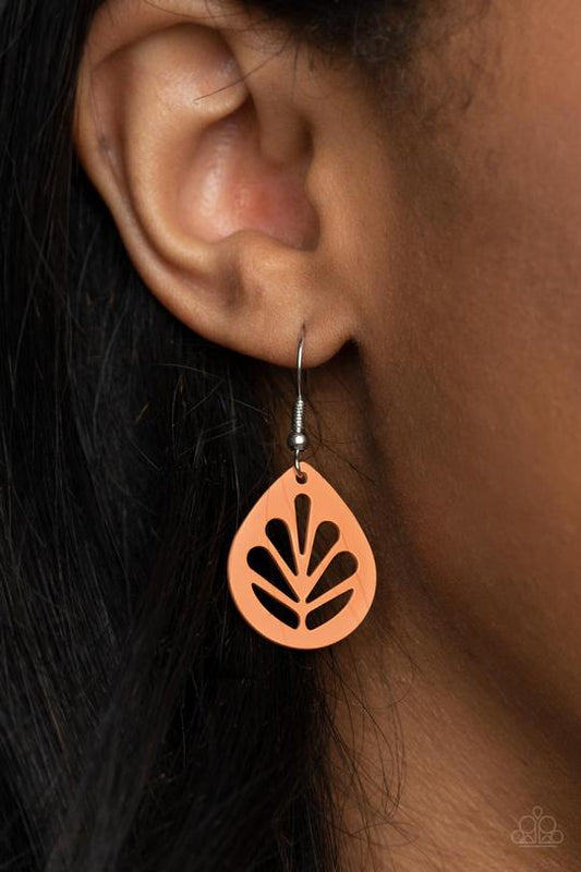 LEAF Yourself Wide Open - Orange Leaf Stenciled Paparazzi Earrings