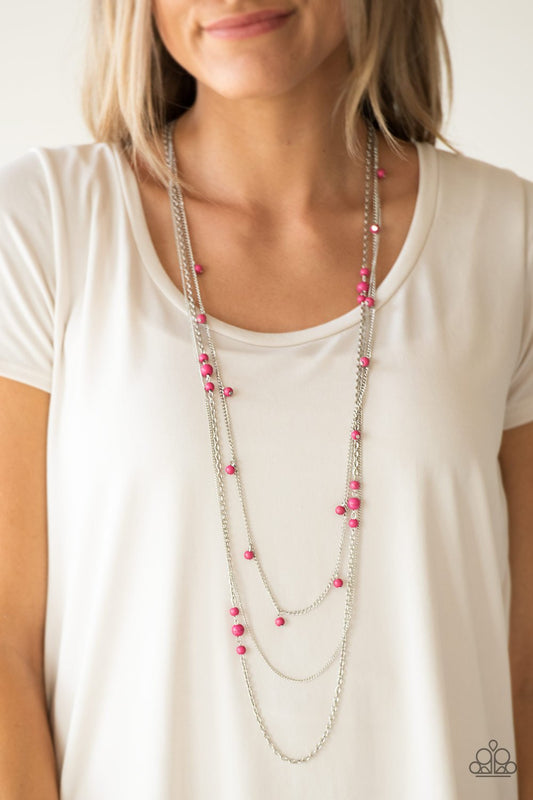 Laying The Groundwork - Pink Stone Beaded Paparazzi Necklace & matching earrings