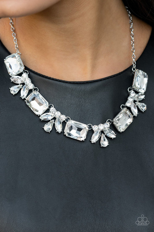 Long Live Sparkle - White Oversized Emerald Cut Gems/Rhinestone Cluster Paparazzi Necklace & matching earrings