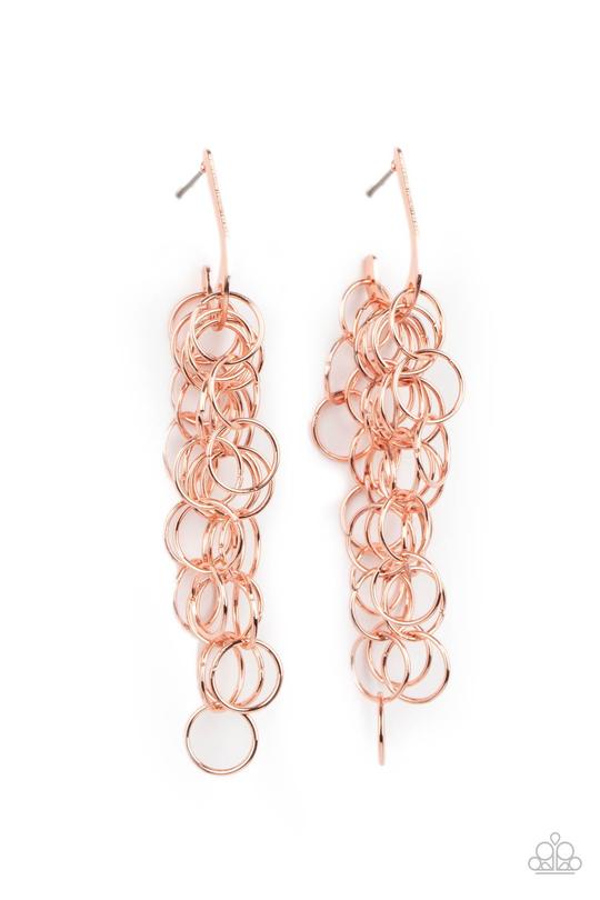 Long Live The Rebels - Copper Link Strand Paparazzi Rebellious Fringe Earrings