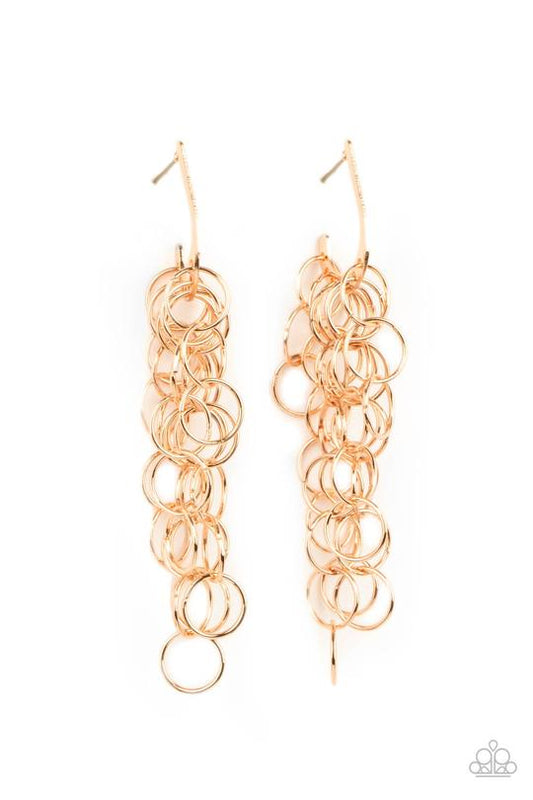 Long Live The Rebels - Gold Ring Fringe Dainty Hook Paparazzi Earrings