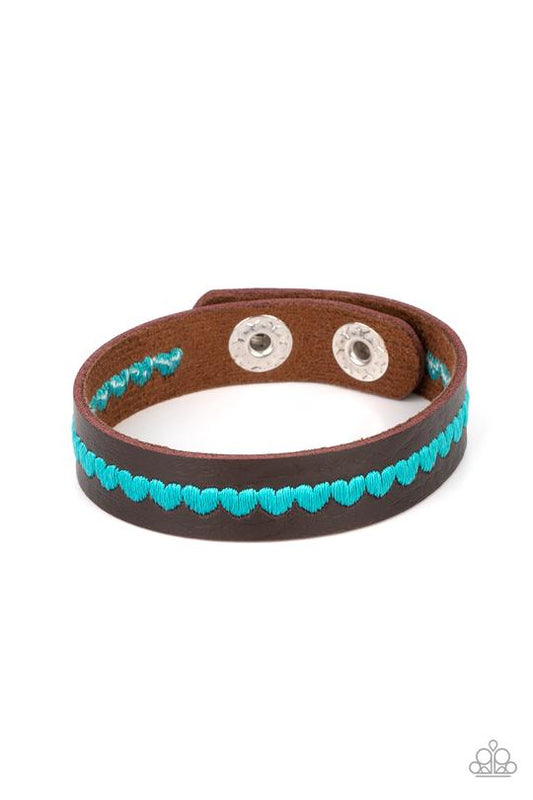 Made With Love - Blue Stitched Heart Paparazzi Snap Bracelet