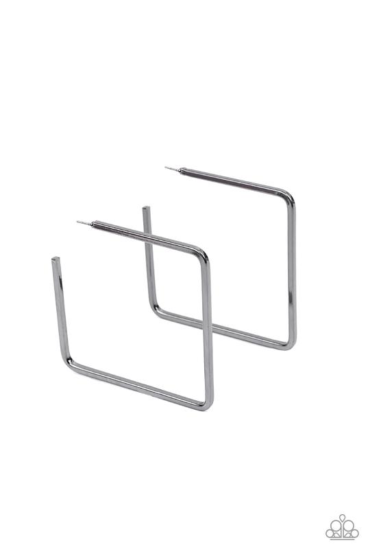Material Girl Magic - Gunmetal Square Hoop Paparazzi Earrings
