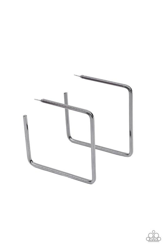 Material Girl Magic - Gunmetal Square Hoop Paparazzi Earrings