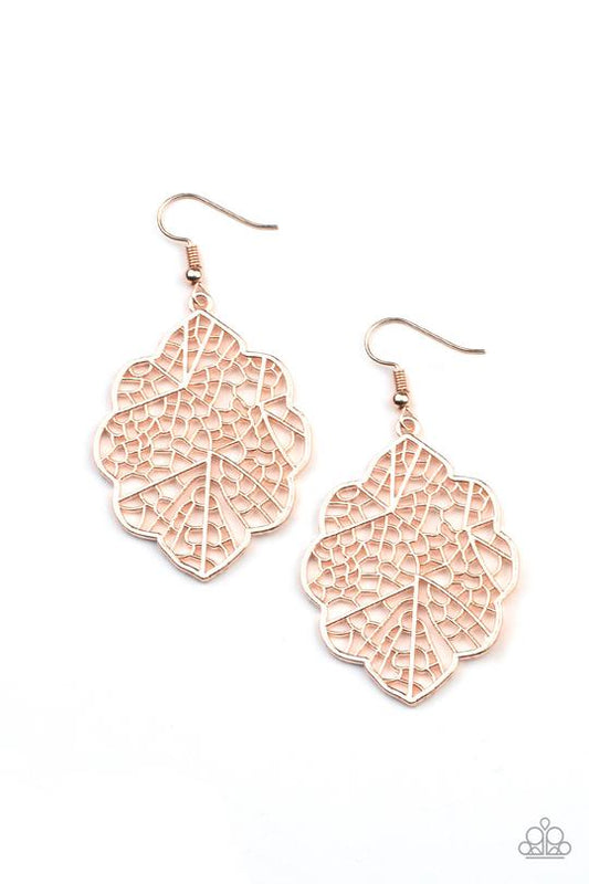 Meadow Mosaic - Rose Gold Stenciled Geometric Accent Paparazzi Earrings