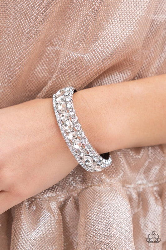 Mega Megawatt - White Mismatched Rhinestone Paparazzi Hinge Bracelet