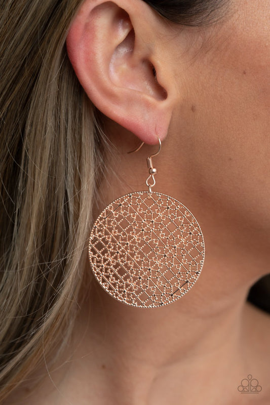Metallic Mosaic - Rose Gold Studded Filigree Paparazzi Earrings