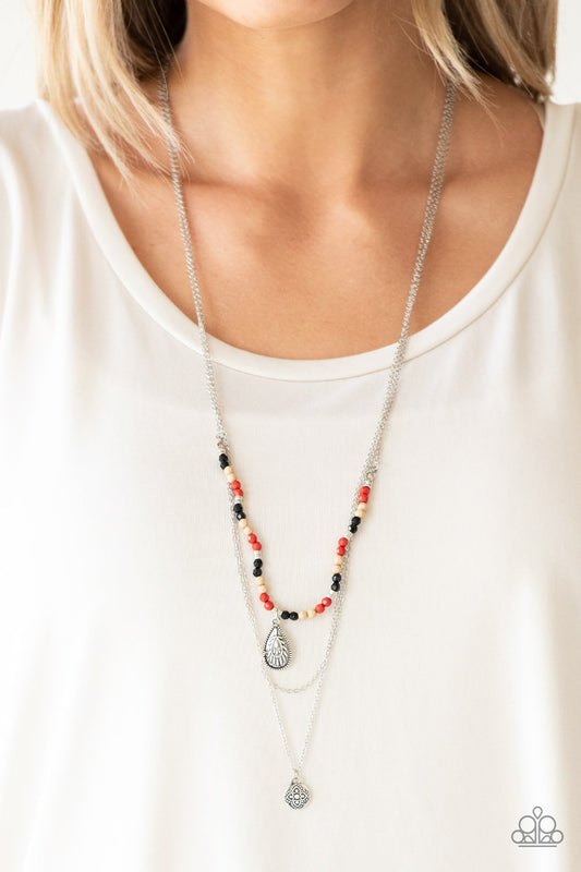 Mild Wild - Multi Beaded Silver Chain/Ornate Silver Teardrop Pendant Paparazzi Necklace & matching earrings