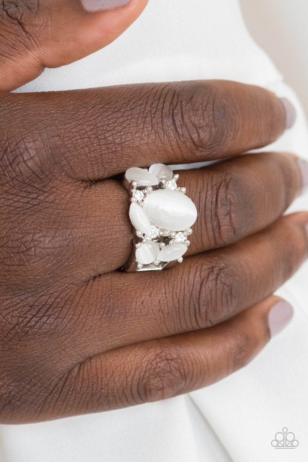 Modern Moonwalk - White Moonstone Paparazzi Ring