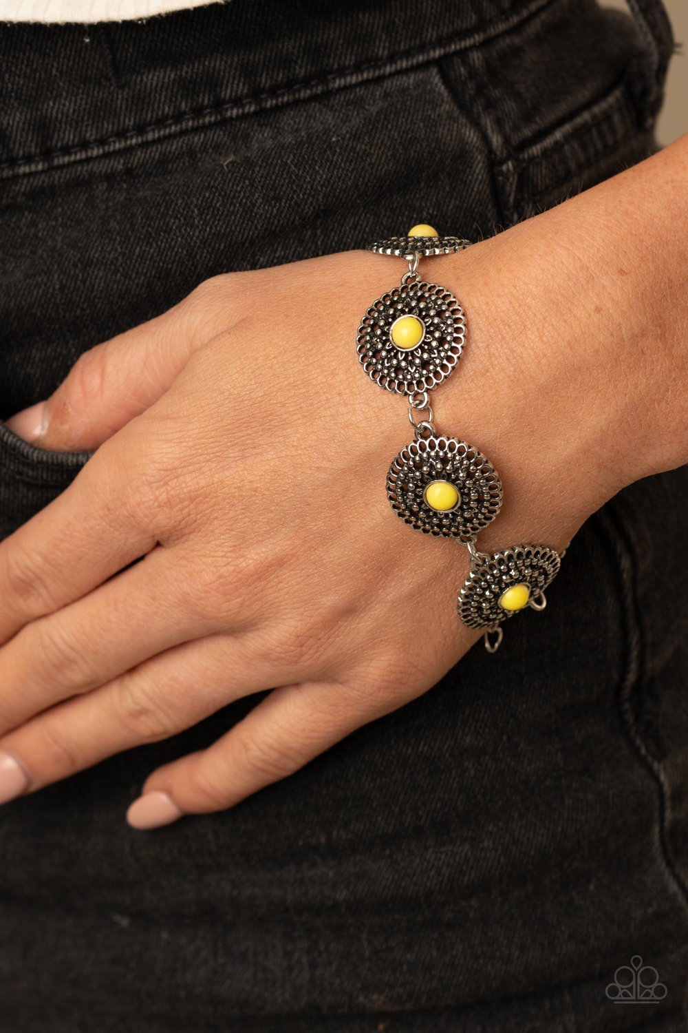 Mojave Mandalas - Yellow Beaded Paparazzi Adjustable Bracelet