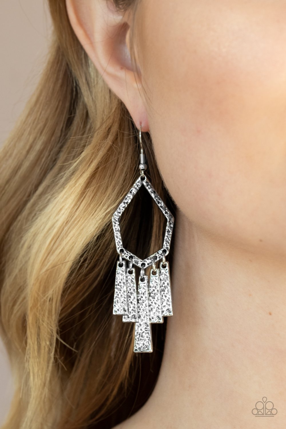 Museum Find - Silver Flared Rectangular Frames/Geometric Frame Paparazzi Earrings