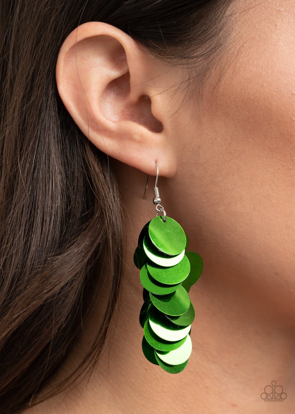 Now You SEQUIN It - Green Bubbly Metallic Sequins Paparazzi Earrings