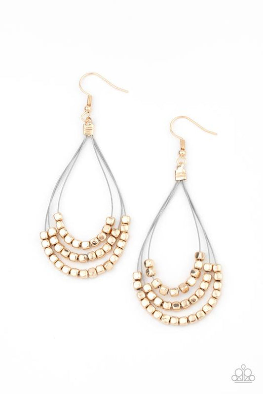 Off The Blocks Shimmer - Gold Cube Beaded Paparazzi Earrings