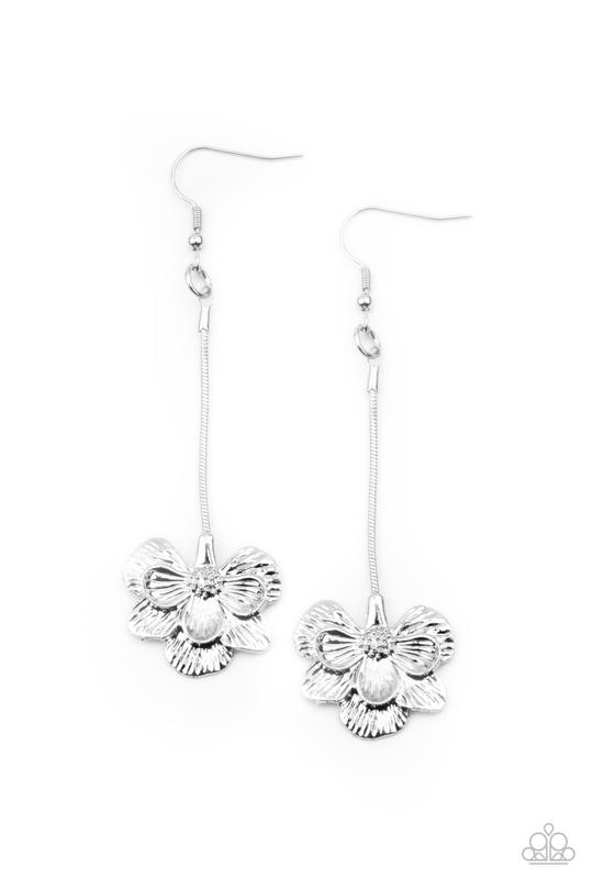 Opulently Orchid - Silver Orchid-Like Flower Paparazzi Earrings
