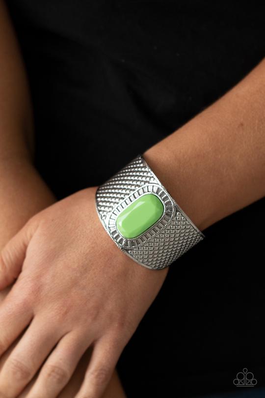 Poshly Pharaoh - Green Oversized Bead Paparazzi Cuff Bracelet