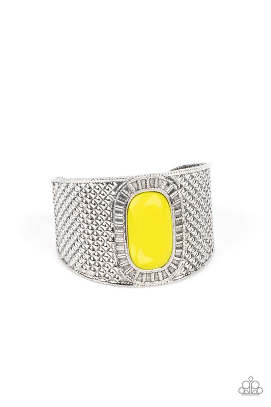Poshly Pharaoh - Yellow Oversized Bead Paparazzi Cuff Bracelet