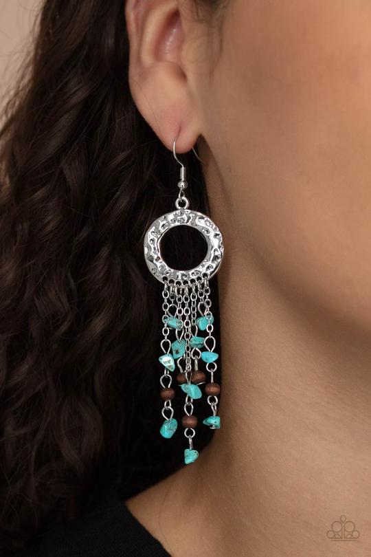Primal Prestige - Blue/Turquoise Pebbles & Dainty Wooden Beaded Paparazzi Tassel Earrings