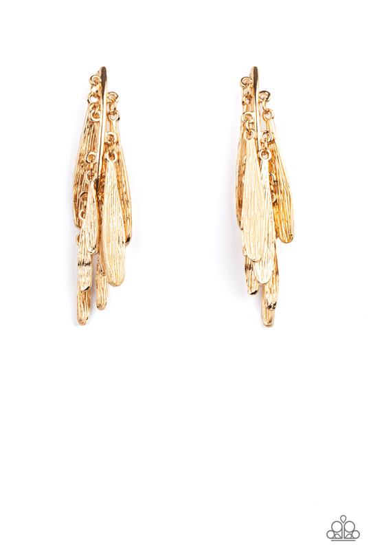 Pursuing The Plumes - Gold Petal-Like Plume Cluster Paparazzi Earrings