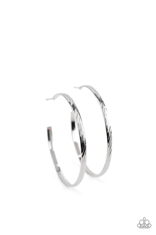 Reporting for Duty - Silver Etched Paparazzi Hoop Earrings