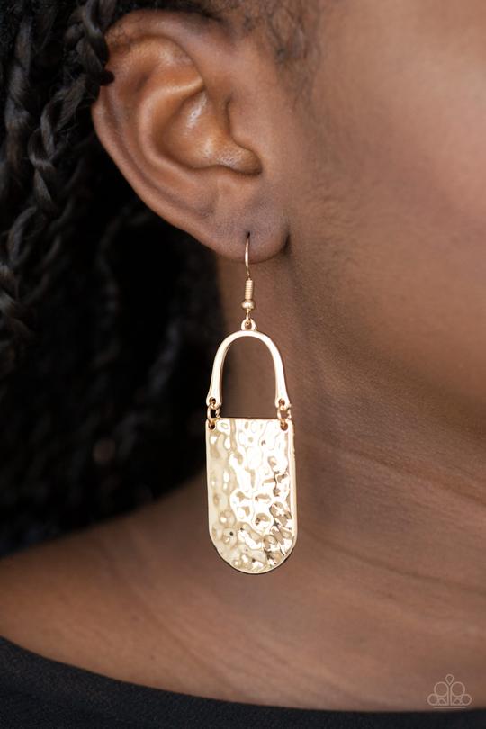 Resort Relic - Gold Hammered Abstract Lure Paparazzi earrings