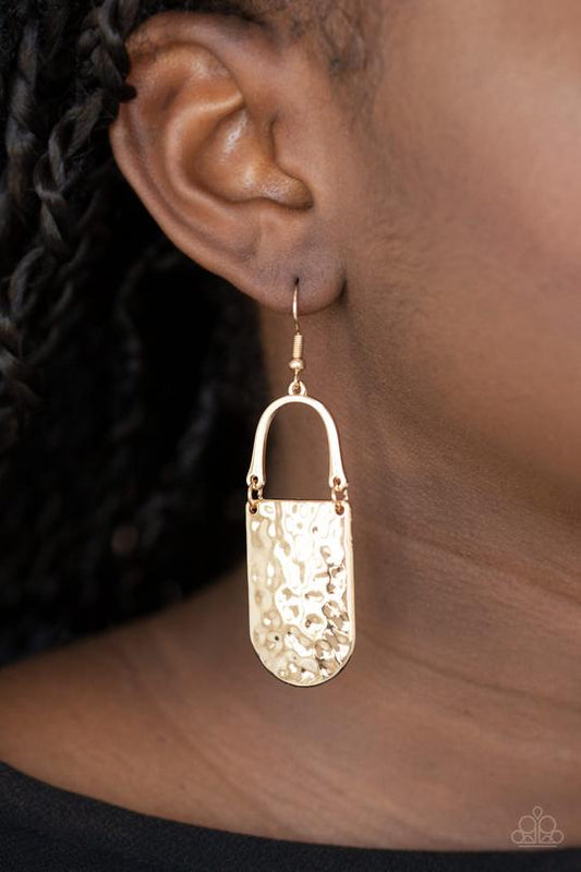 Resort Relic - Gold Hammered Abstract Lure Paparazzi earrings