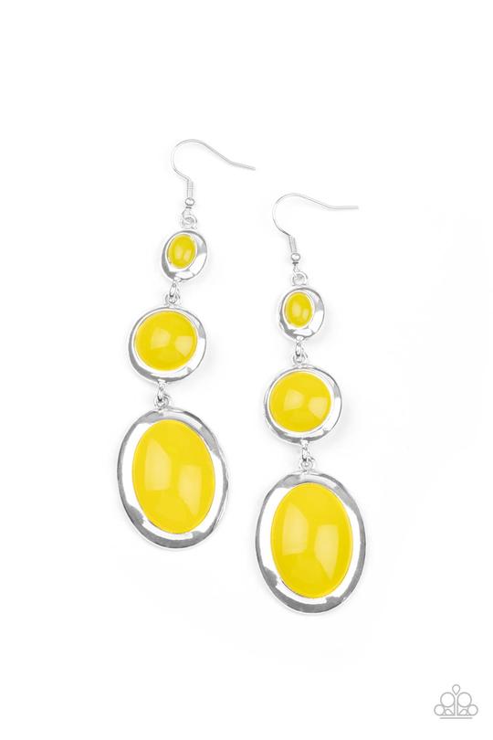 Retro Reality - Yellow Mismatched Glassy Beaded Paparazzi Earrings