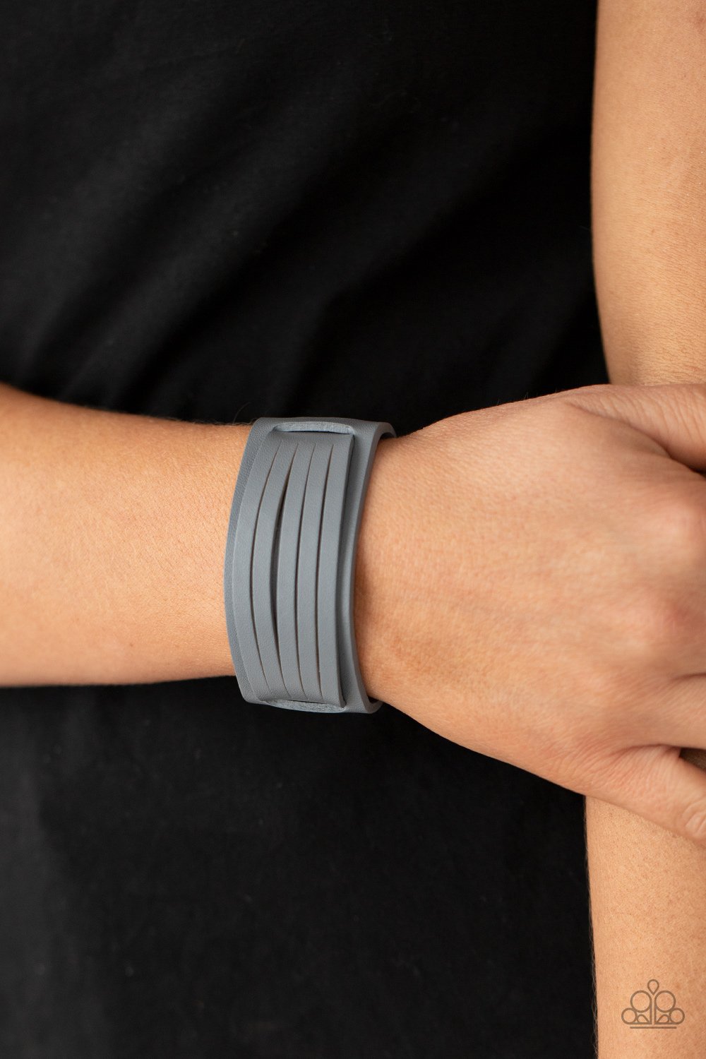 Ride In Style - Silver/Gray Leather Paparazzi Snap Bracelet