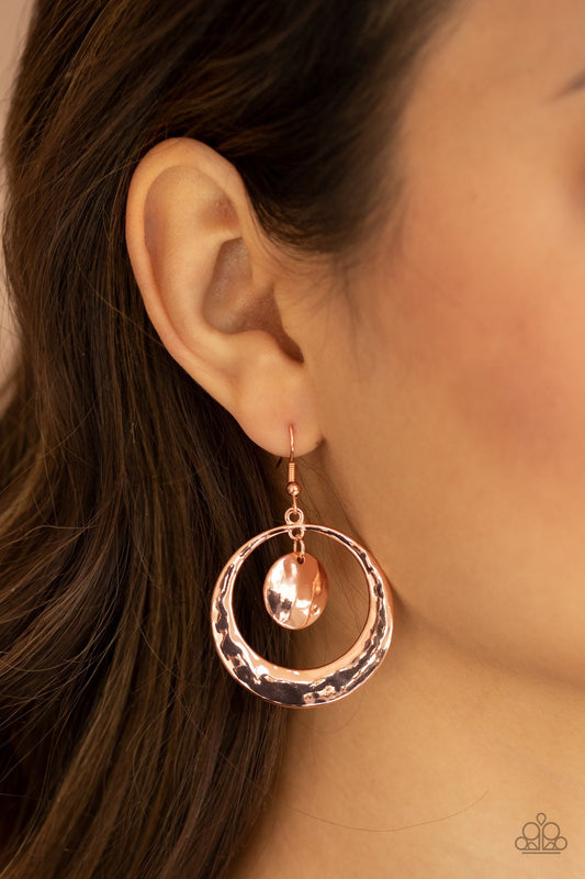 Rounded Radiance - Copper Shiny Disc & Copper Hoop Paparazzi Earrings