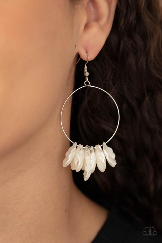 Sailboats and Seashells - White Pearl Shell-Like Beaded Paparazzi Earrings