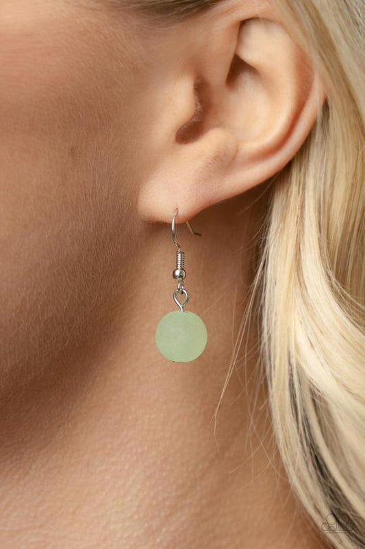 Sea Glass Wanderer - Green Ash Beads, Oversized Rings & Hammered Silver Disc Paparazzi Necklace & matching earrings