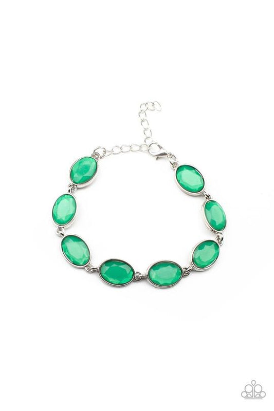 Smooth Move - Green Dewy Oval Gem Paparazzi Adjustable Bracelet