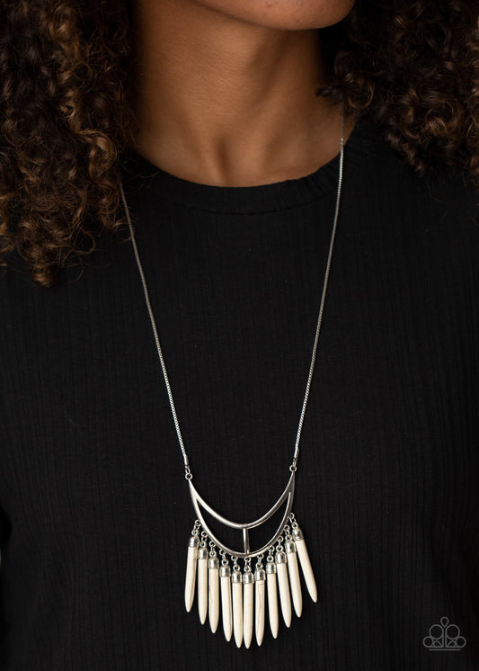 Stone Age A-Lister - White Stone Tusk-Like Bar Paparazzi Necklace & matching earrings