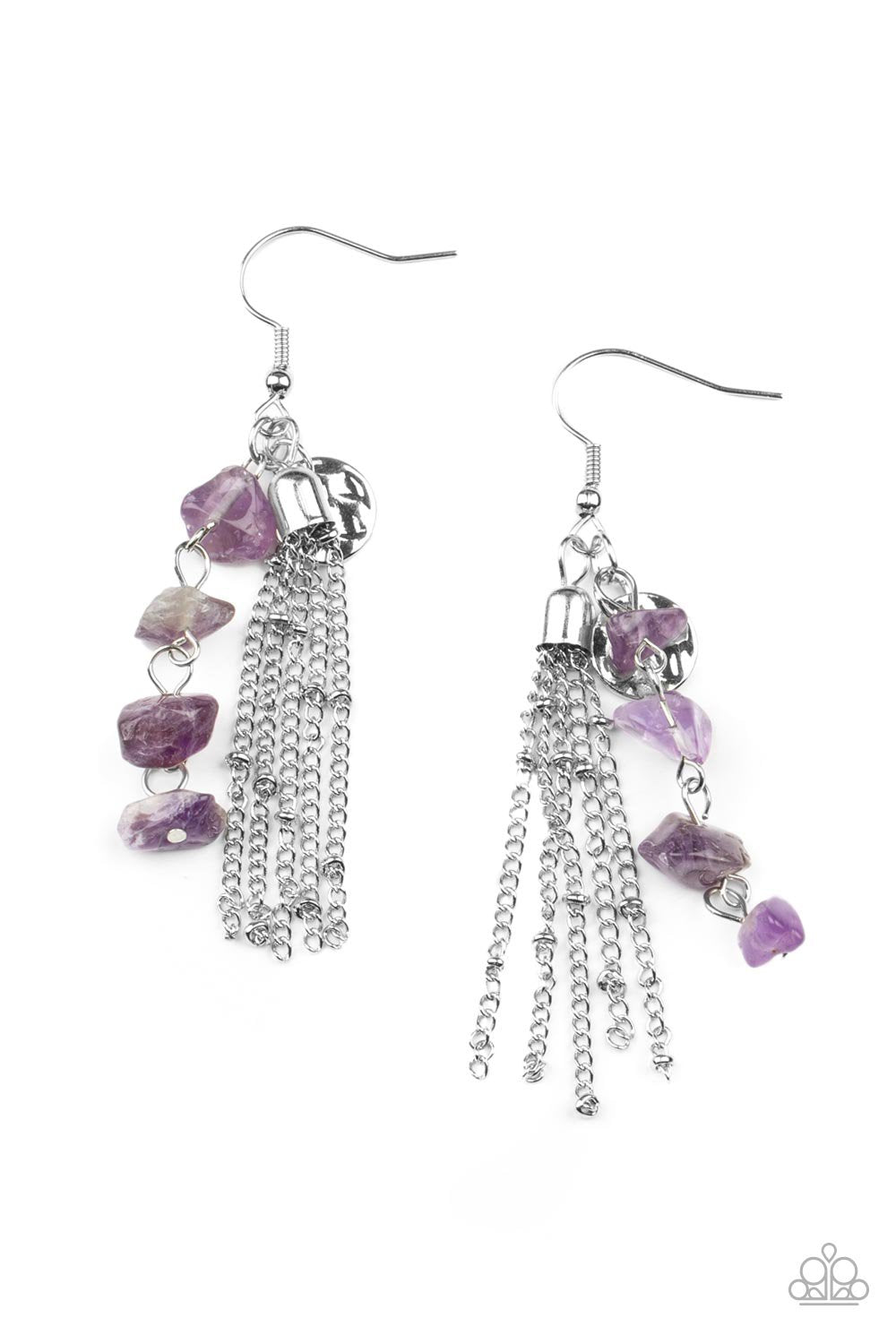 Stone Sensation - Purple Amethyst Rock Beads & Silver Chain Tassel Paparazzi Earrings