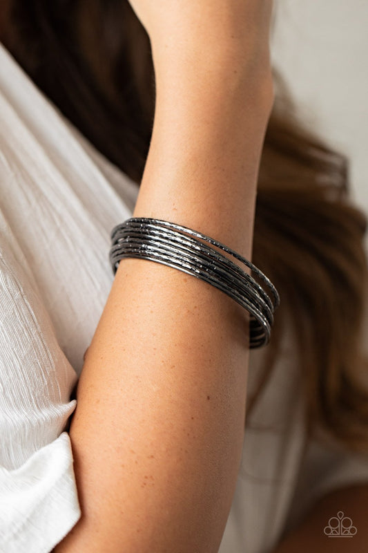 Thanks for GLISTENING - Gunmetal Etched & Hammered Set of 8 Paparazzi Bangle Bracelets