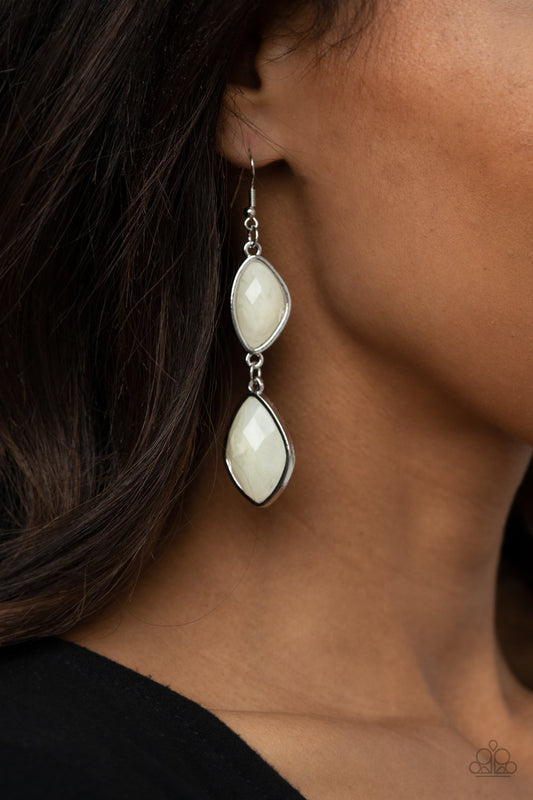 The Oracle Has Spoken - White Cloudy Faux Stone Bead Paparazzi Earrings