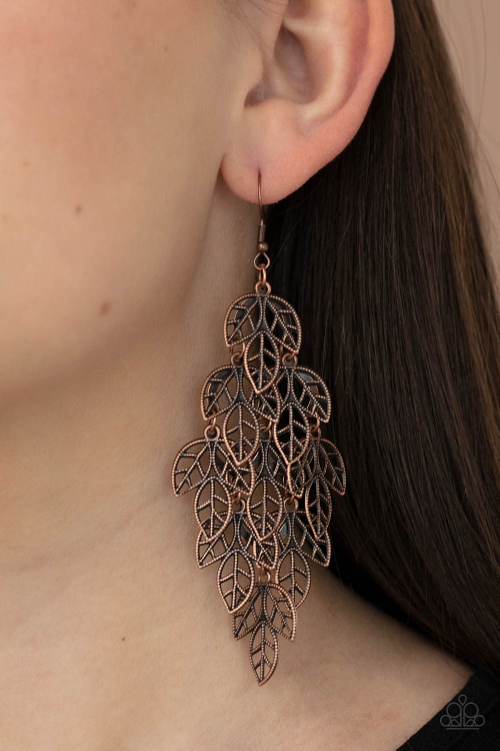 The Shakedown - Copper Cascading Leaf Frames Paparazzi Earrings