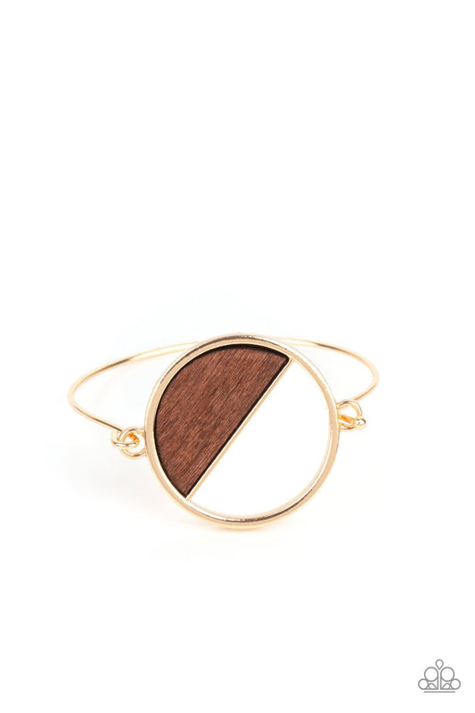 Timber Trade - Gold Bar/Wooden Crescent Toggle Paparazzi Bracelet