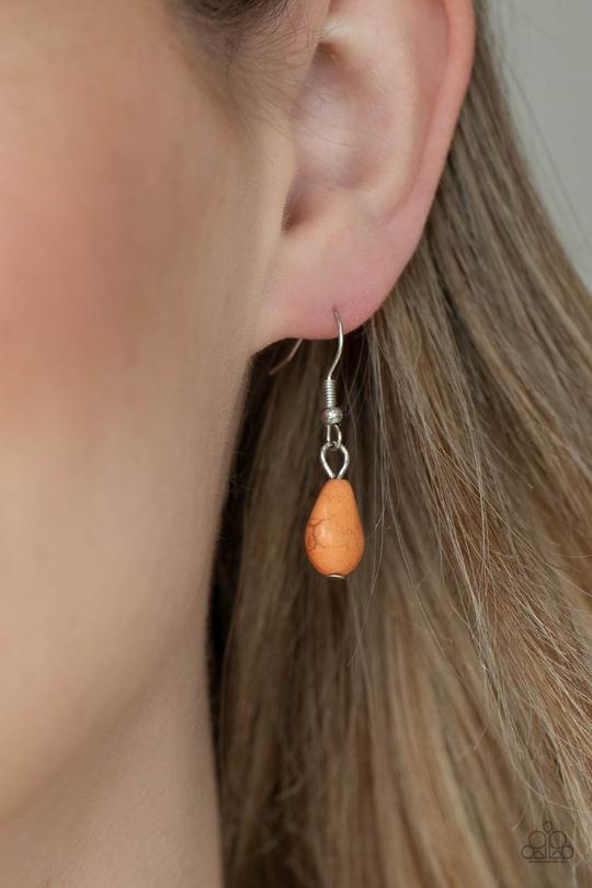 Tropical Mirage - Orange Oversized Stone, Silver Feather, Palm Leaf, & Flower Paparazzi Pendant Necklace & matching earrings