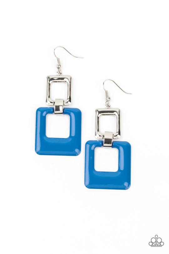 Twice As Nice - Blue & Silver Square Paparazzi Earrings