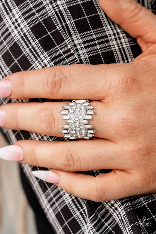 Urban Empire - White Emerald-Cut Rhinestones Paparazzi Ring